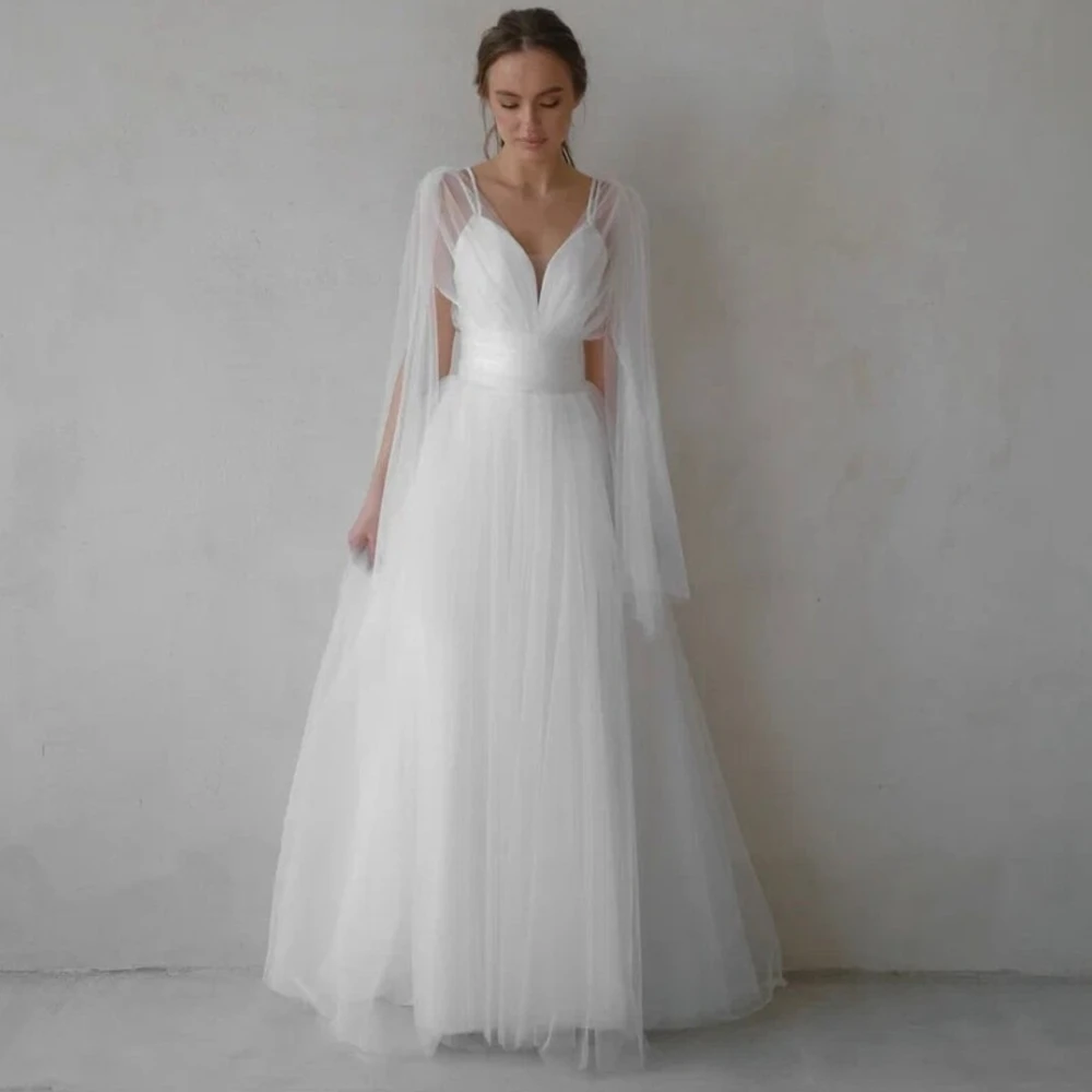 

Женское свадебное платье макси SONDR, белое Тюлевое платье с открытой спиной, трапециевидного силуэта, на тонких бретелях, для невесты