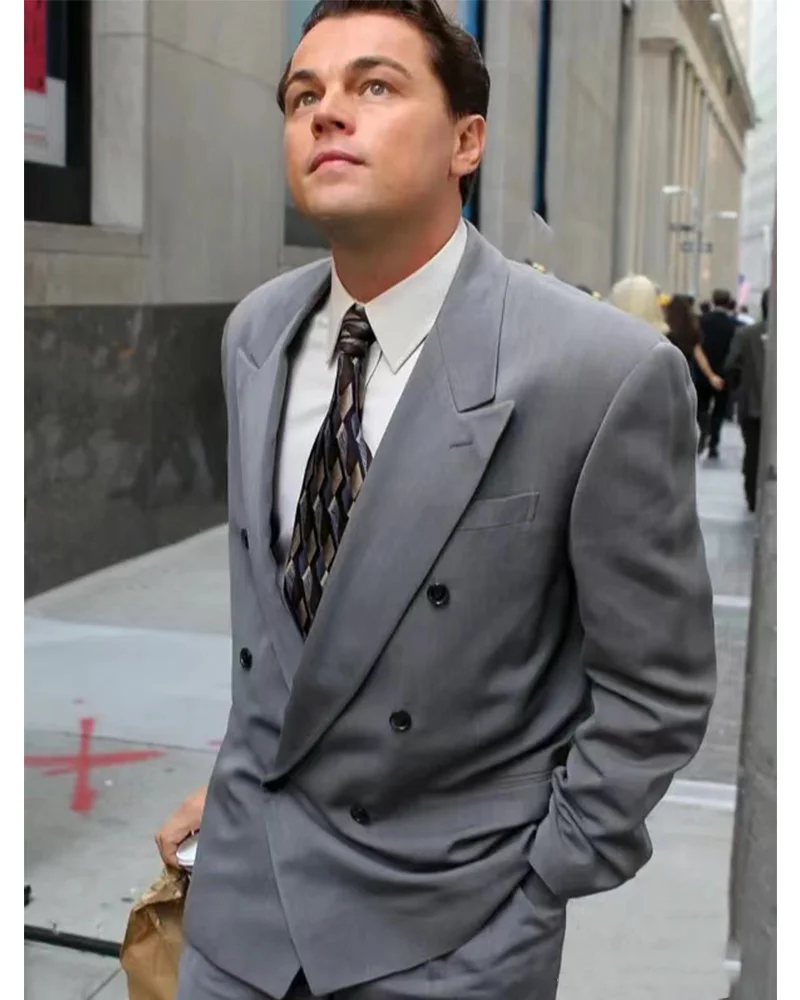 

Мужской брючный костюм с надрезом, однотонные серые брюки с двойным рядом пуговиц