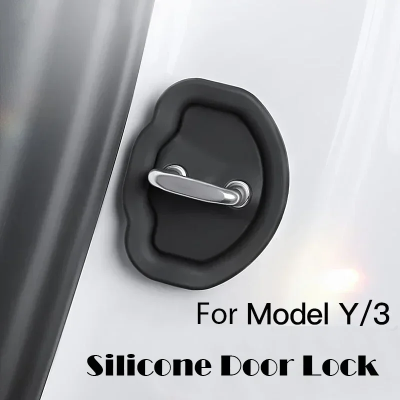 For Tesla Model 3/Y 4pcs Car Door Mute Damping Cushion Silicone Door Lock Buckle Car Door Anti-collision Protective Cover