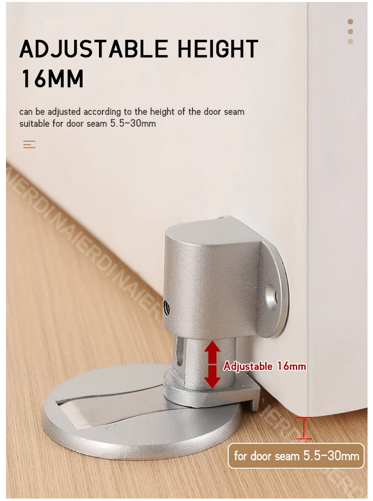NAIERDI Magnetischer Türstopper aus Aluminiumlegierung, verstellbarer, stanzfreier Türstopper, robuster Magnet-Türhalter, verhindert Kollisionen – Detail 14