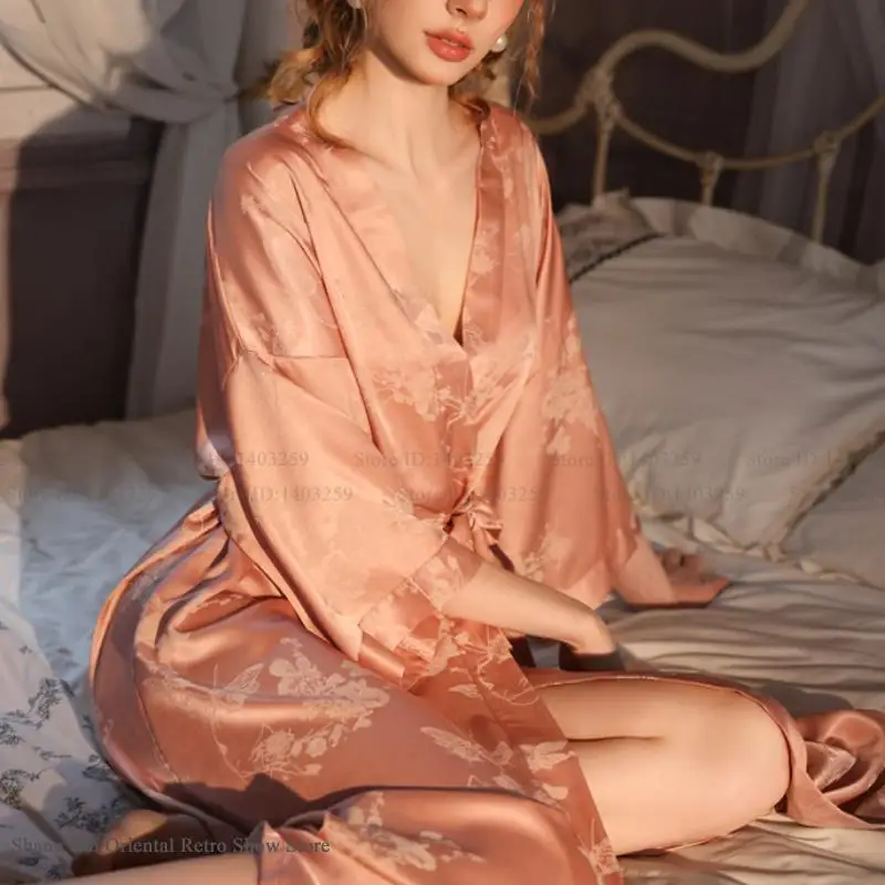 Elegant Jacquard Satin Kimono Robe