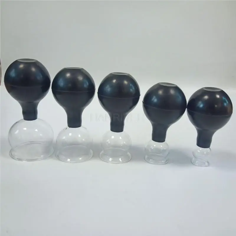 5 pcs/set Cupping device Glass vacuum cupping device Manual cupping glass Cupping moxibustion PVC rubber cupping ball