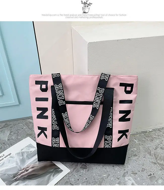 PINK Casual Tote Women Black Yellow White Green Handbags Big Nylon Bucket Luxury Brand Desinger Fashion Shopping Shoulder Bag