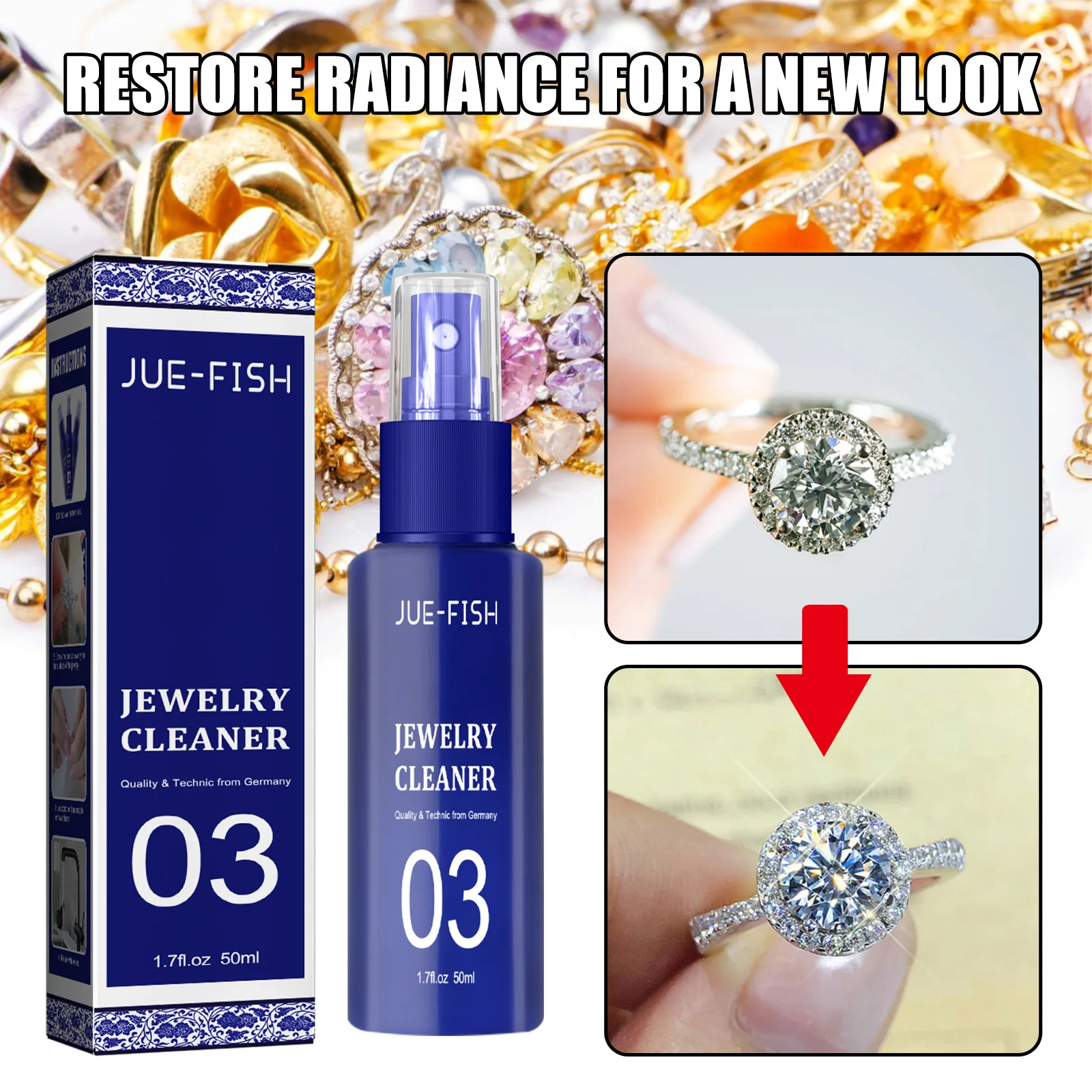 30ML Cleaning Solution Jewelry Cleaner Tarnish Stain Removal-free Diamonds  Gold Jewelry Liquid Clean