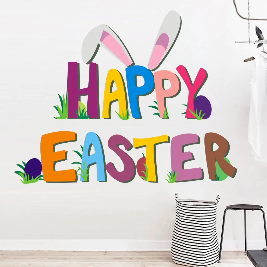 

Happy Easter Cartoon Rabbit Wall Sticker DIY Self-Adhesive For Wall Window Refrigerator Stickers Waterproof Party Supplies 2024