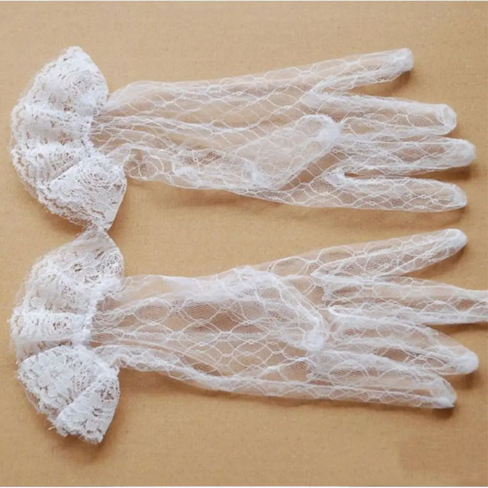Elastic Elegant Autumn Short Dress Accessories Banquet Thin Mittens Bridal Mesh Gloves Lace Gloves Wedding
