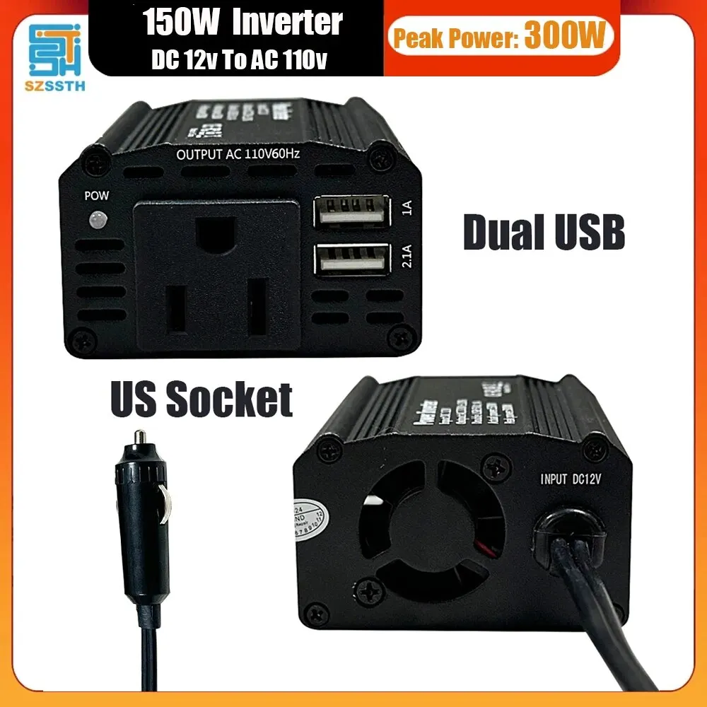 Inverter Di Potenza Convertitore Di Tensione Da 150W Inverter Solare A Onda Sinusoidale Modificata Da 12V A 110V Con 2 Porte Di Ricarica Usb Per Lapto