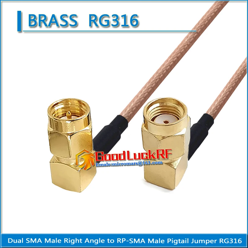 

Dual SMA Male Right Angle 90 Degree to RP-SMA RPSMA RP SMA Male Right Angle Pigtail Jumper RG316 extend Cable low loss