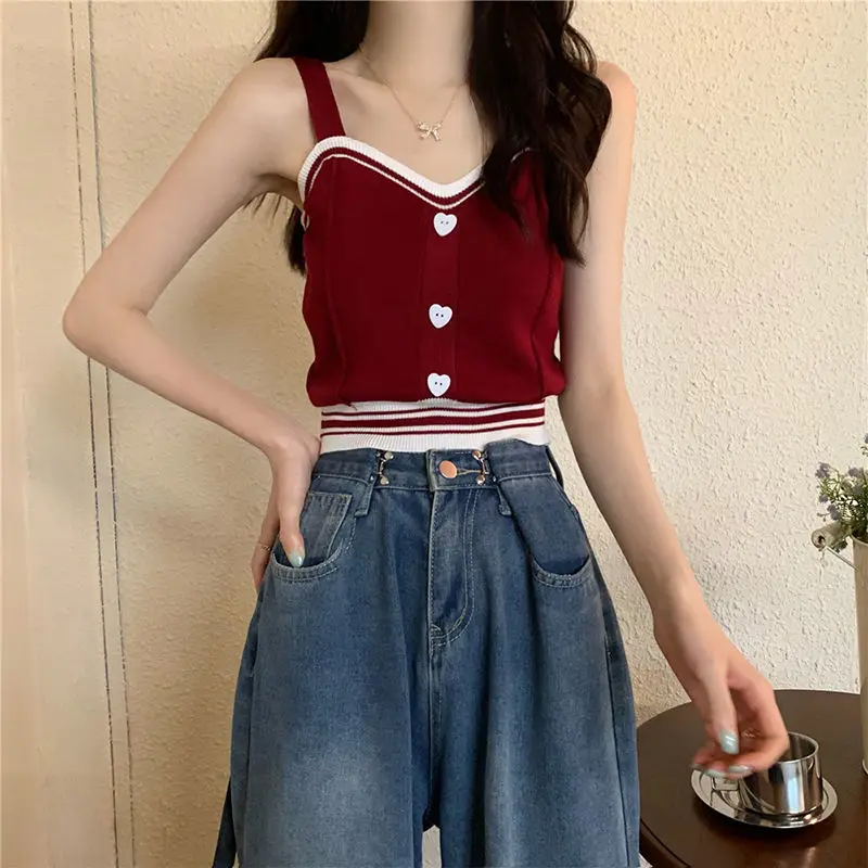 Heliar Women Cute Tops With Buttons Knitted Crop Tops Ladies Camis For Summer Latin Style Knit Hot Top Women 2022 Summer
