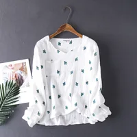 New Japanese style spring and autumn ladies cotton crepe cloth long-sleeved trousers pajamas cactus comfortable home service - Image 3