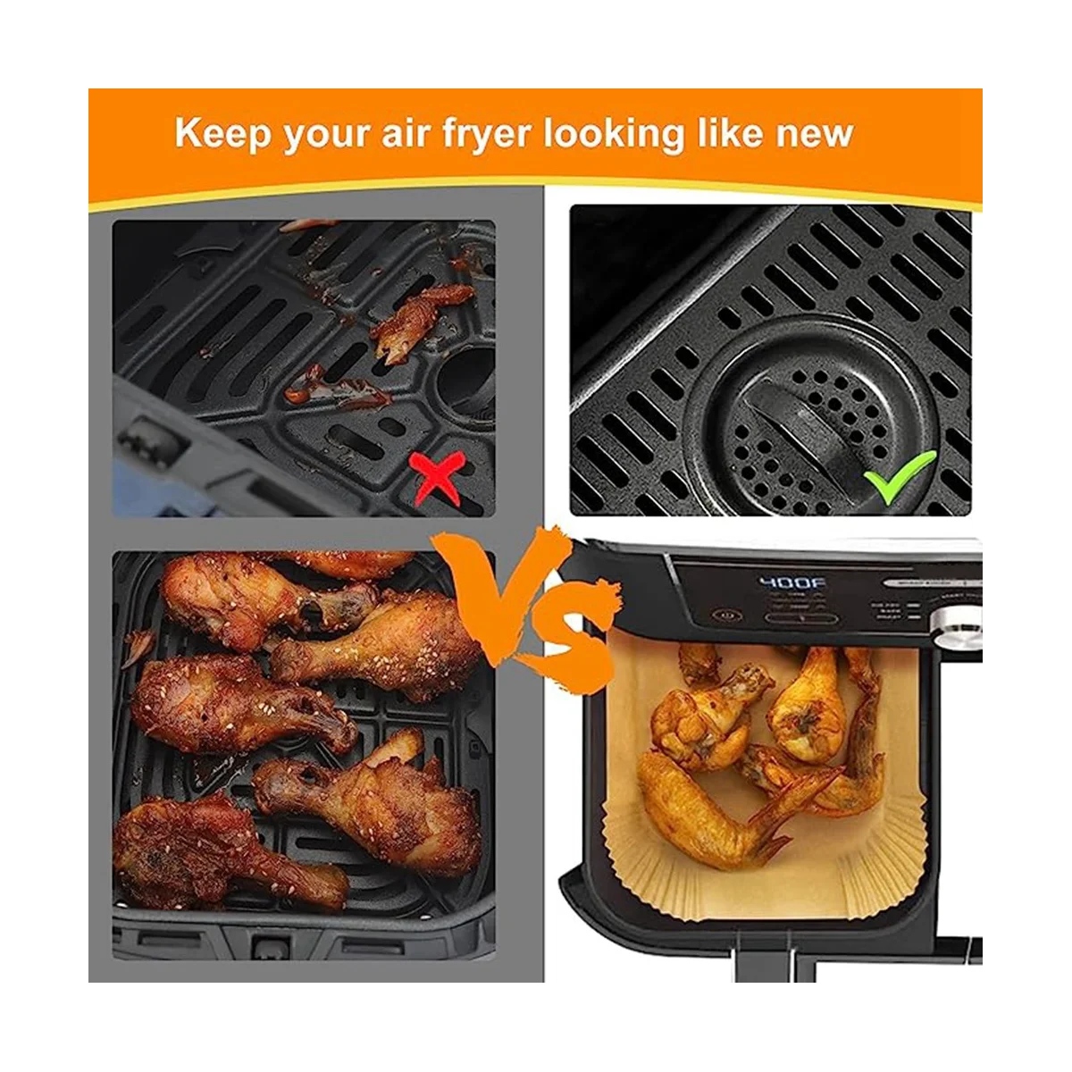 100PCS Air Fryer Liners Rectangle, Air Fryer Liners for Ninja DZ201 DZ401, Baking Paper for Ninja Foodi Dual