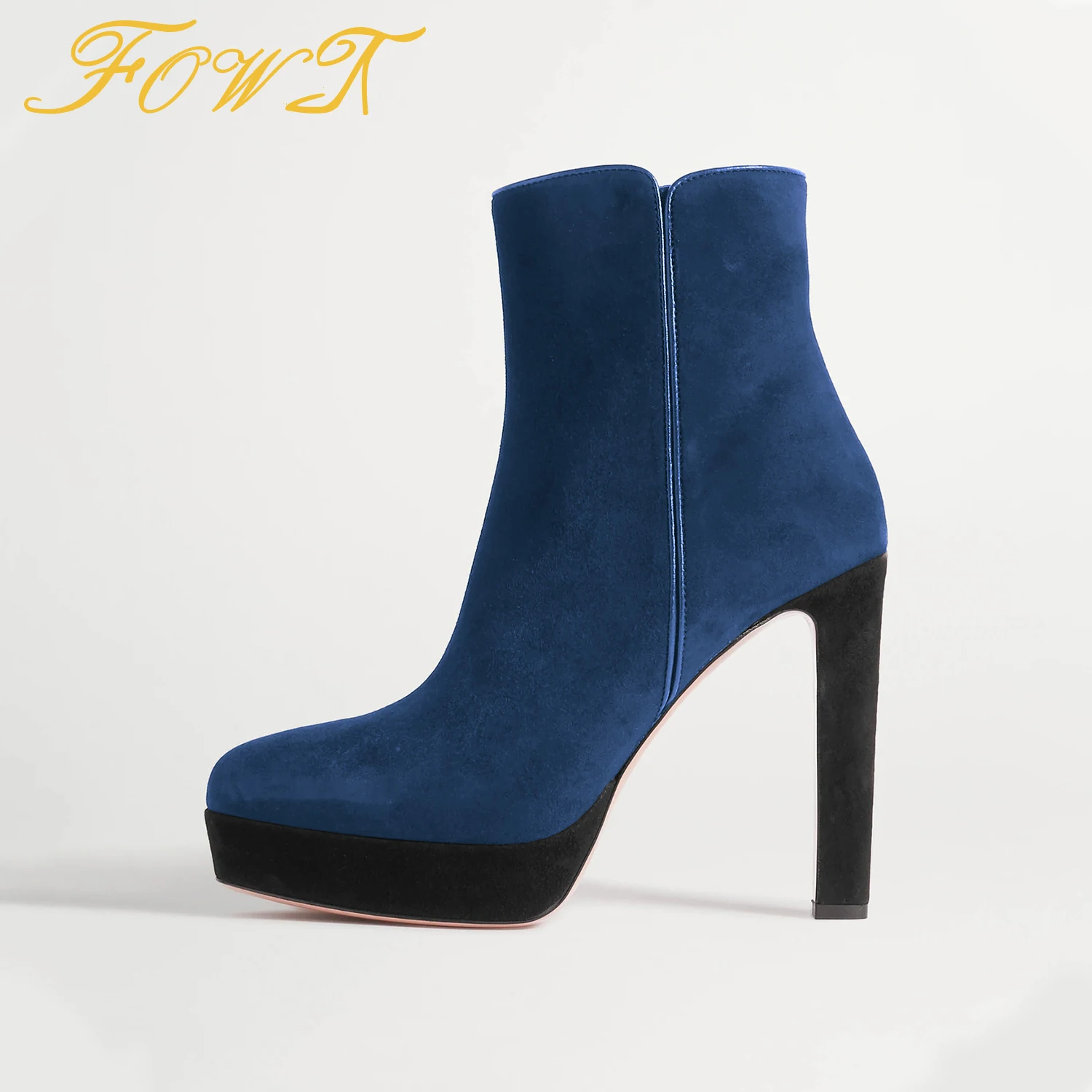 

Platform High Chunky Heels Women Suede Ankle Boots Round Toe Zipper Short Booties Ladies Casual Work Party Shoes Size 9 10 FOWT