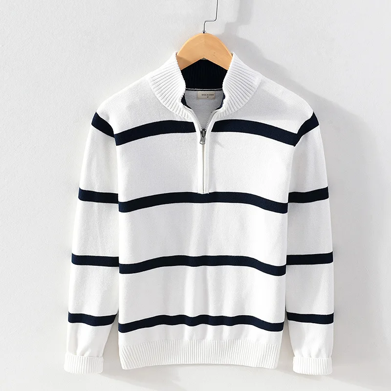 

Autumn and Winter New High Neck Men's Cotton Sweater Men's Casual Stand Collar Half Zip Collar Slim Pullover Sweater