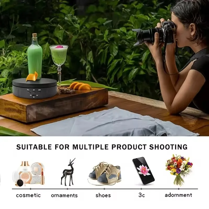 USB-Powered Motorized Display Stand with Adjustable 360° Rotation for Photography and Videography