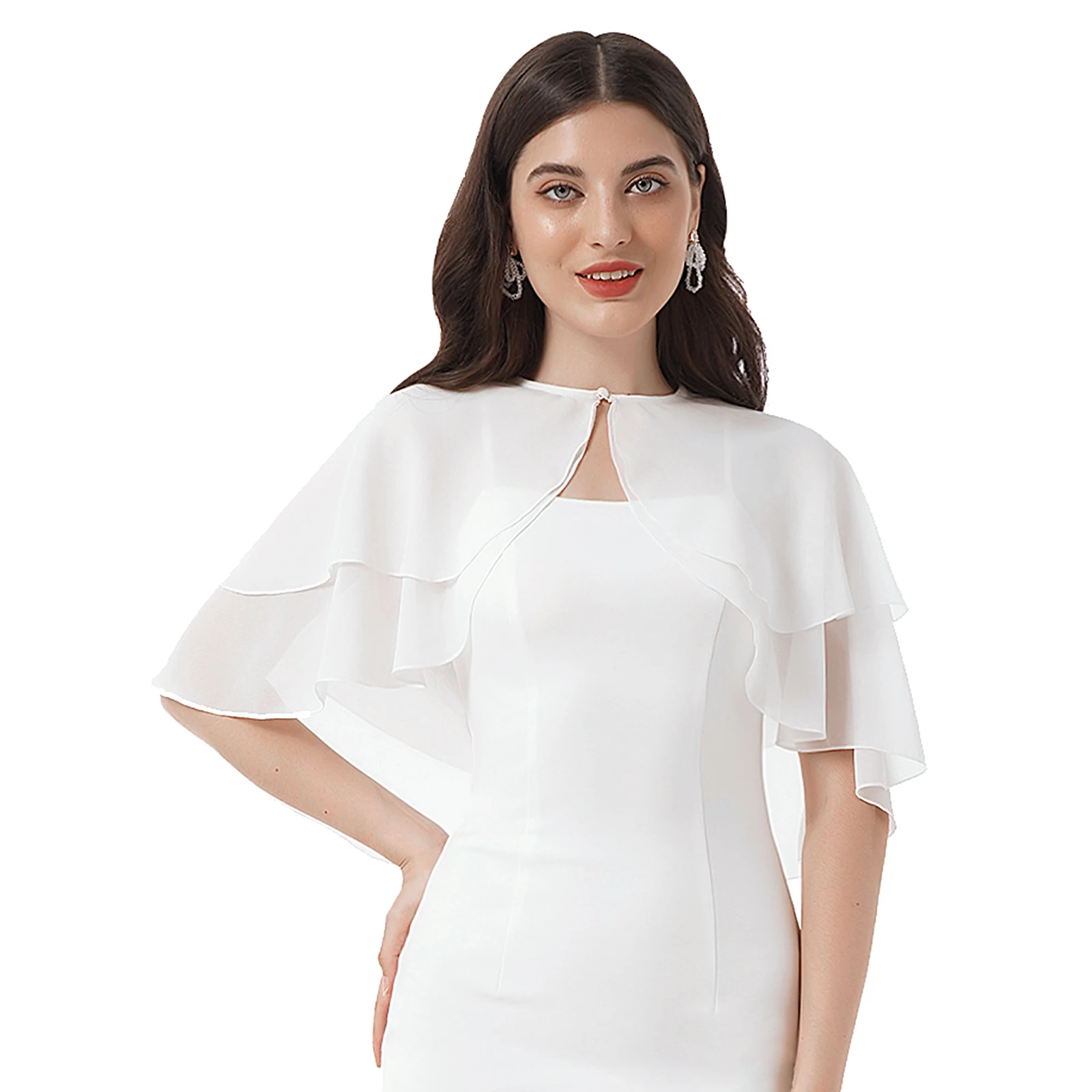 Chiffon Wraps Shrug Shawls Women Bolero Cardigan Top Ruffle 2 Layer Cape Bridal Shrug Tops for Wedding Party Dresses Cover Ups