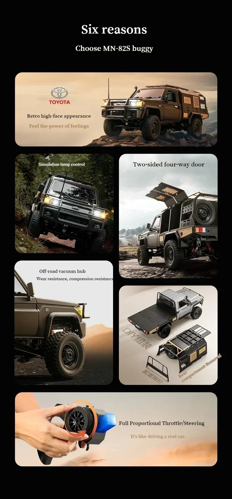 MNモデル MN82s Supertourer ブラック リフトアップパーツ付き New MN 82S Supertourer Full Scale Pickup 4WD Climbing Car