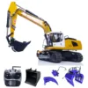 MT 946 1/14 Metal 9CH Tracked Hydraulic RC Excavator TOUCAN Painted Yellow Grab Tiltable Clamshell Bucket Ripper Model TH19597 1