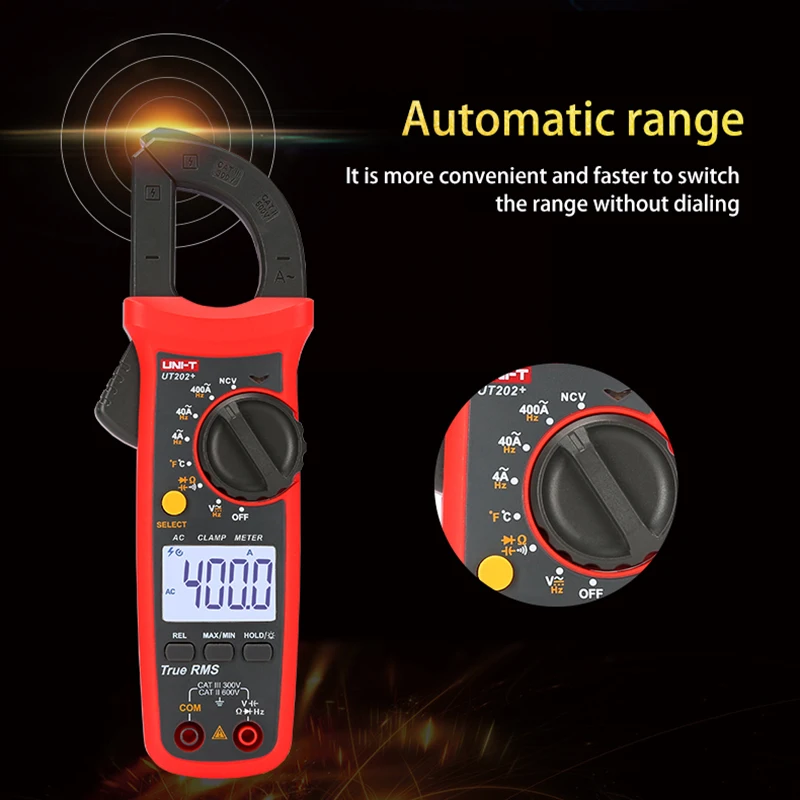 UNI-T UT204+ UT202A+ AC 전류 클램프 미터 600A 후크 전류계 NCV 클램프 디지털 멀티미터 전기 테스터 작업 도구