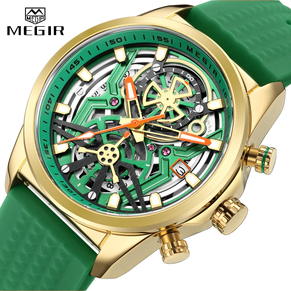 

MEGIR Men Quartz Watch Luxury Sport Waterproof Chronograph Luminous Hands Date Man Wristwatch Business Silicone Strap Male Clock