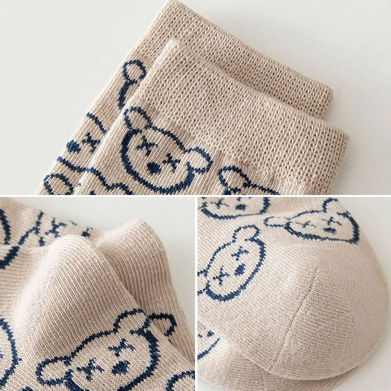 5Pairs/Lot Cute Bear Plaid Baby Socks Spring Autumn Soft Cotton Kids Middle Tube Socks For Boys Girls Casual Sports Sock 6