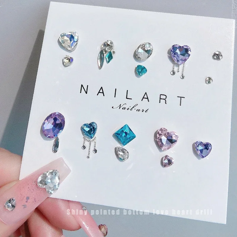 30pcs Multicolor Love Crystal Diamond Nail Charms Decoration Glass Pointed Bottom Peach Heart Gemstone Manicure Accessories 4