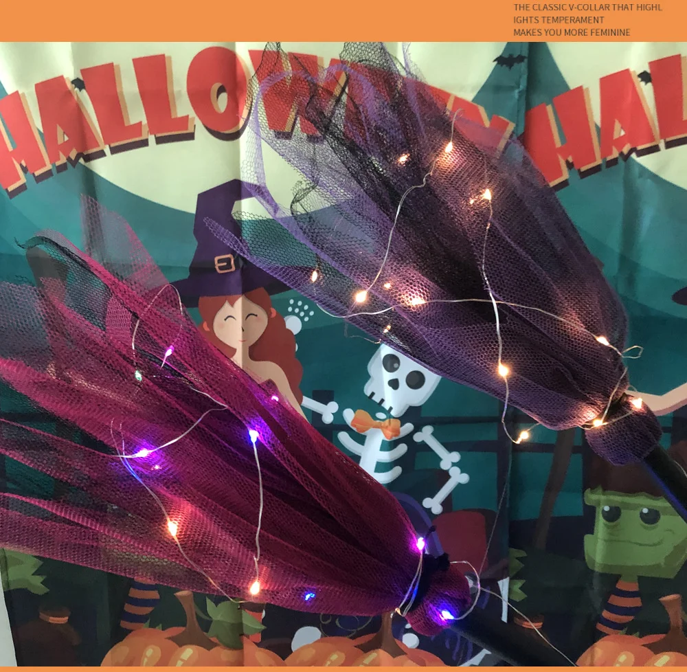 Halloween Witch Brooms Plastic Flying Broom Props Kids Witch Masquerade Cosplay Costume Accessories Halloween Decoration 2024
