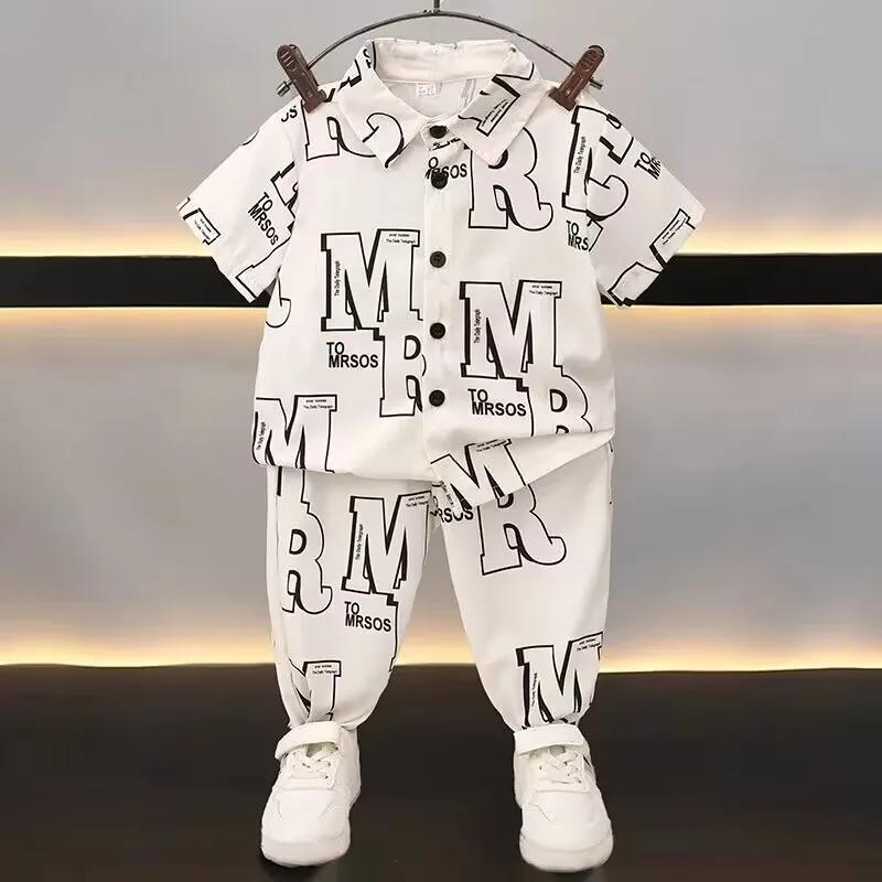 

Kids Boys Summer Set New Baby Fashionable and Cool Clothes Children's Short sleeved Shirt and Pants 2-piece Set