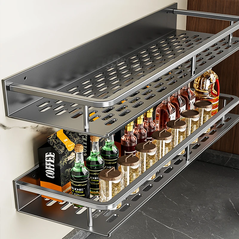 Kitchen Storage Rack Aluminum kitchen rack shelf toilet storage no drill hanging rack bathroom organizer wall