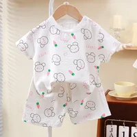 Summer Kids Suit Clothes for Girls Cartoon Short Sleeve T-shirt Tops+shorts 2024 New Children's Clothing Baby Boys Set 1