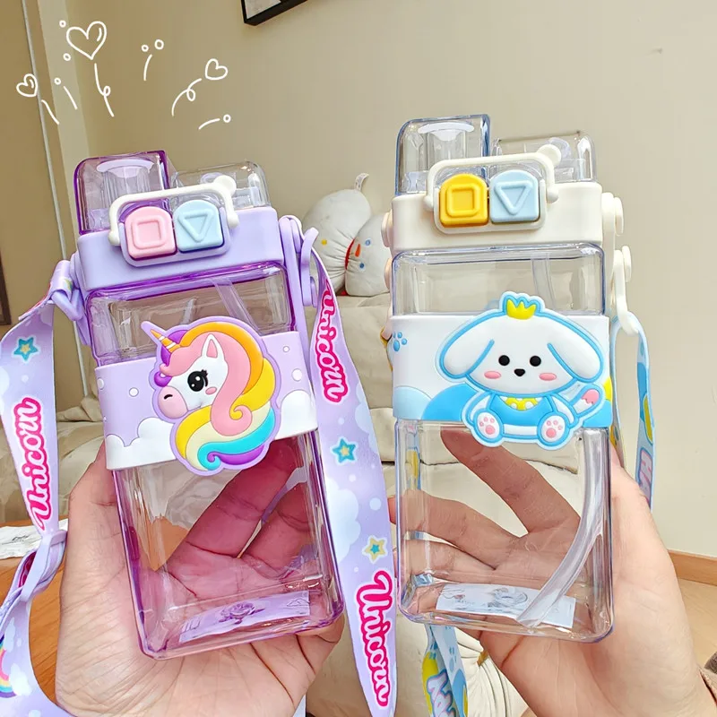 MyGiftHome 18oz Kids Square Water Bottle with Dual-Spout Design