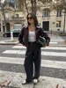 Vintage Solid Lapel Collar Zipper Women's Pu Leather Jacket Fashion Long Sleeve Pockets Short Loose Coat Autumn Winter Outerwear 5