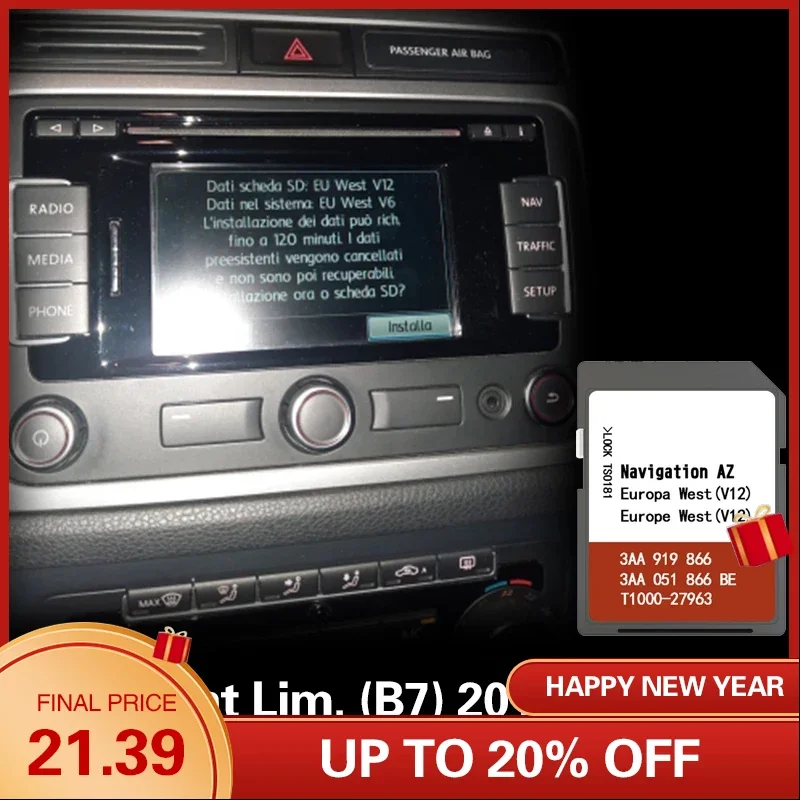 Per Vw Passat Lim. (B7) 2011-2015 Navigazione Sat Nav Az V12 West Map Sd Card