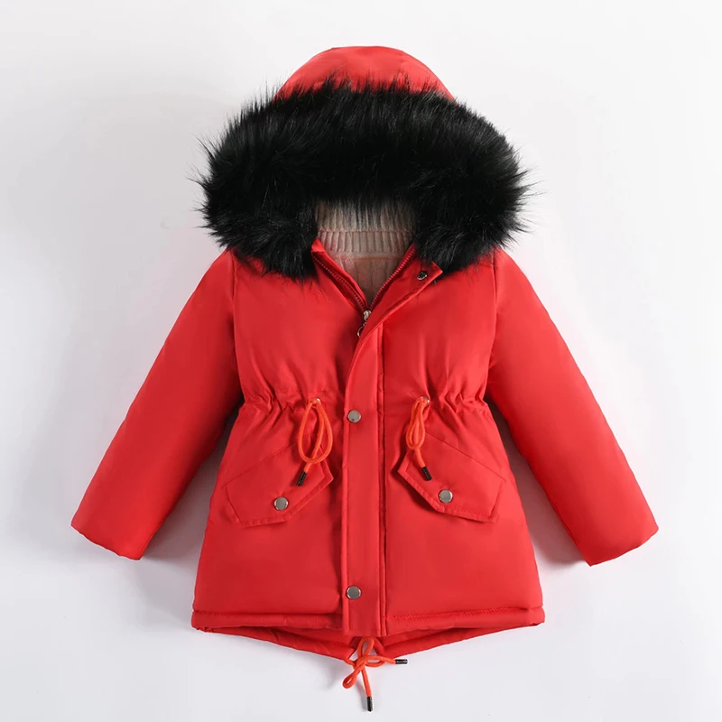 4-14 Years Teen Girls Winter Jacket Plus Velvet Warm Kids Windbreaker Coat Girls Fur Collar Hooded Parkas Children Outerwear
