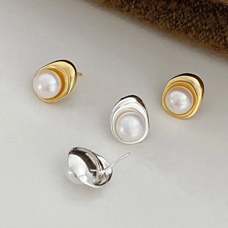 Light Luxury Imitation-Pearl Stud Earrings for Women Geometric Temperament Earring Jewelry Gifts серьги женские