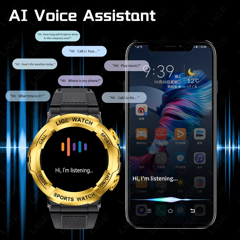LIGE 2025 Smart Watch Man Outdoor Sports AI Voice Bracelet Bluetooth Call Heart Rate Tracker For Android IOS ECG Smartwatch Gift