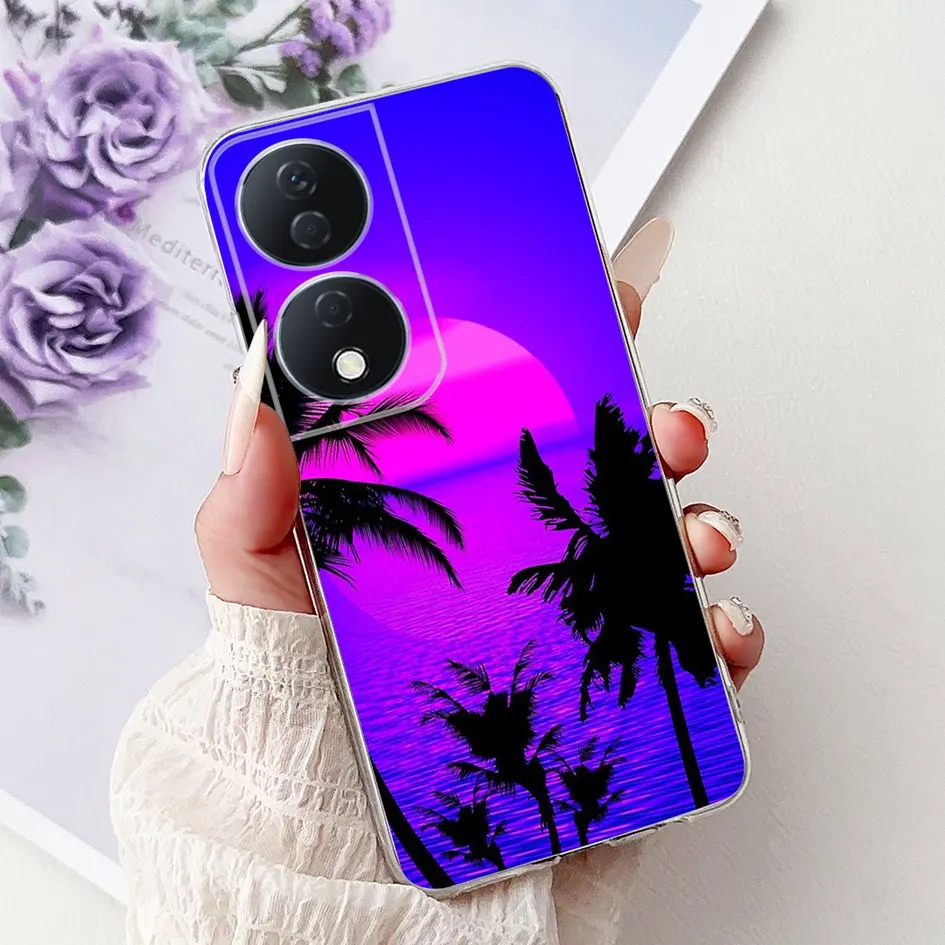 Colorful Flower Clear Silicone Phone Case for Honor X7b and Honor 90