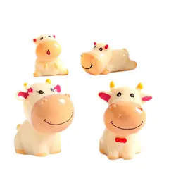 4PCS Cute Cow Family Animal Model Figurine Home Miniature Fairy Garden Decoration Accessories Statue Resin Craft Figurines