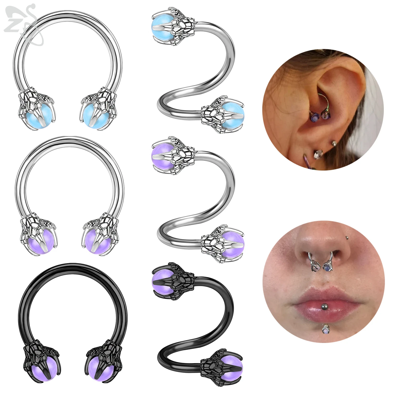 ZS 1 Piece 16G Stainless Steel Opalite Dragon Nose Ring Horseshoes