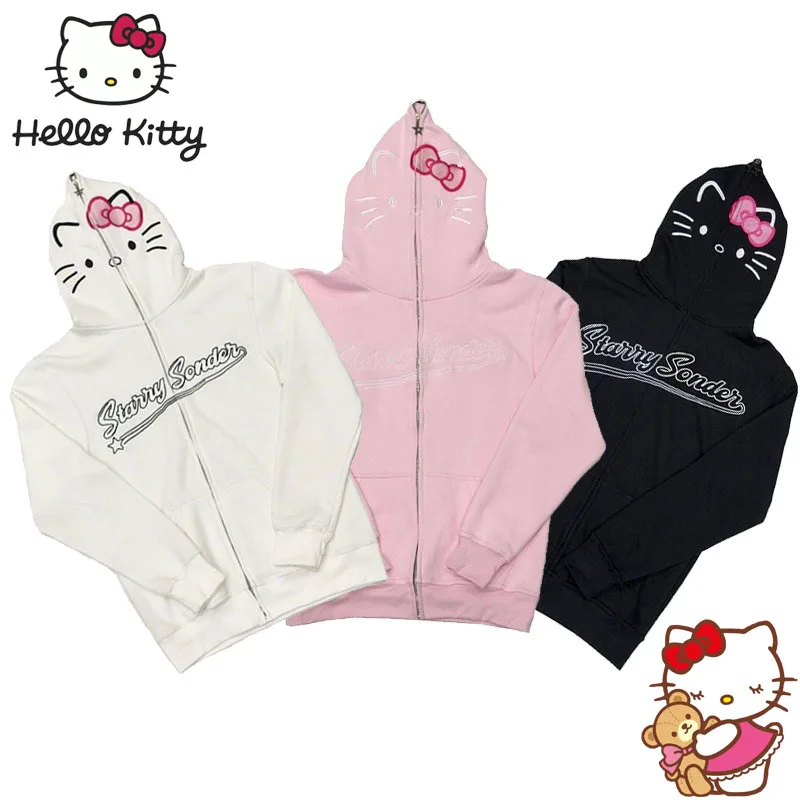 Sanrio Hello Kitty Zip Up Hoodie Women Y2k Clothing Kawaii Fashion