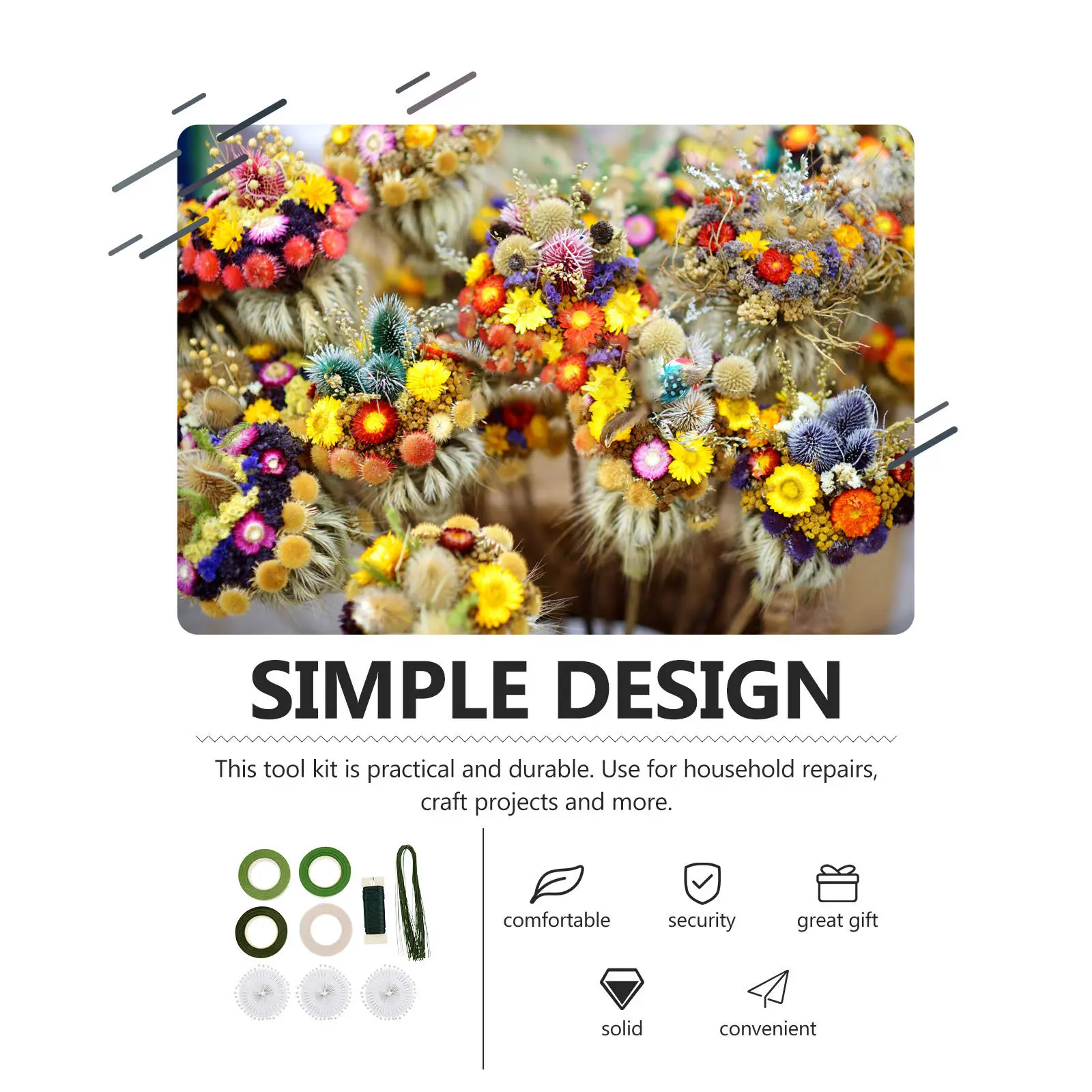 1세트 꽃 줄기 포장 와이어 철제 꽃다발 포장 테이프 플로리스트 DIY 꽃꽂이 키트 선물 포장 도구