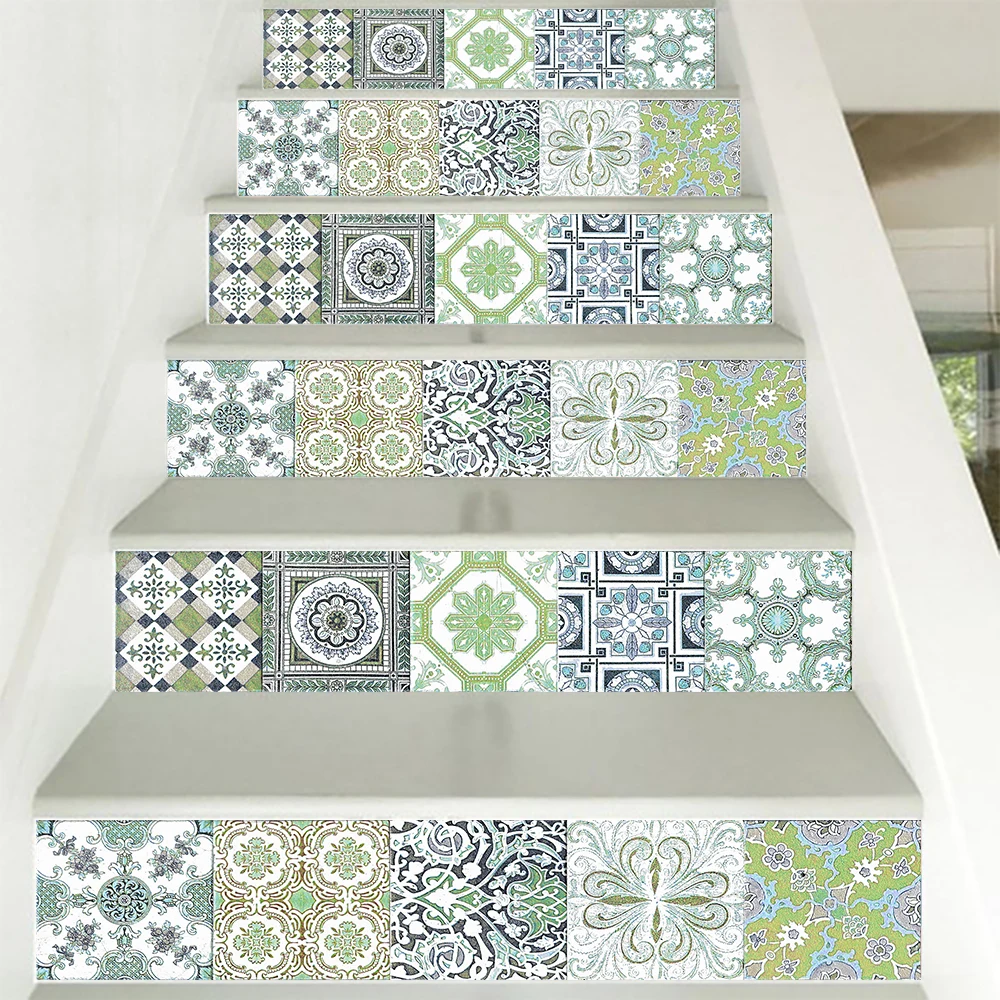 thumbnail image 2 of Tile Stickers Teal Bohemian Style Stick On Tiles PVC Self Adhesive Wall Tiles Waterproof Bathroom Tile Stickers Oil Proof Kitchen Tile Stickers DIY 2 of 12