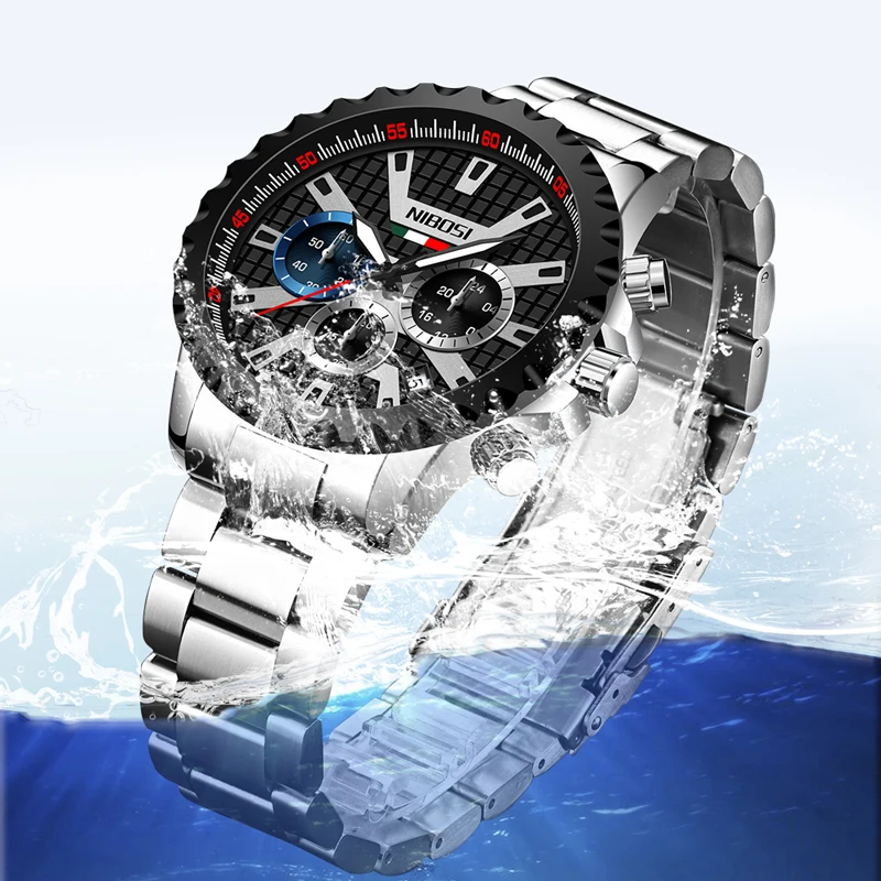 NIBOSI Mens Watches Top Brand Luxury Chronograph Quartz Watch for Men Gold Stainless Steel Strap Waterproof Luminous Wristwatch