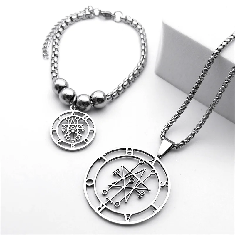 Astaroth Sigil Goetia Stainless Steel Jewelry Set - Men's Demon Seal Jewelry Collection