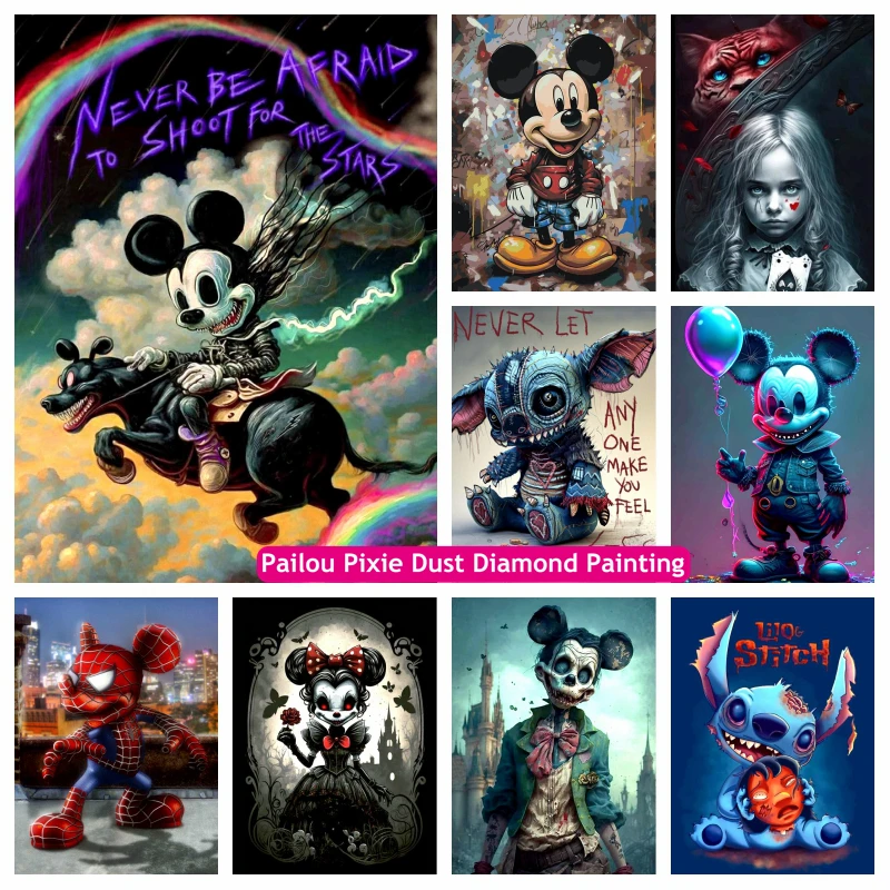 Gothic Dark Mickey E Minnie Mouse Fairy Dust Diamond Painting Horror Lilo Stitch Disney Cartoon Cross Stitch Room Decor Gift