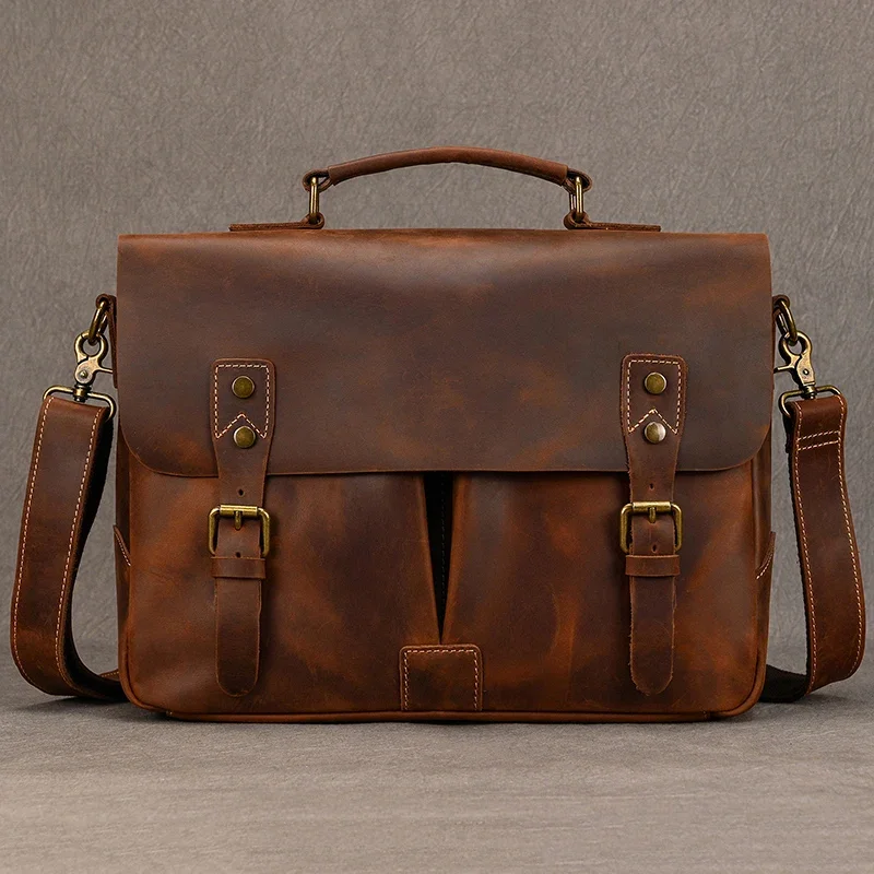 Genuine Leather Business Laptop Shoulder Bag