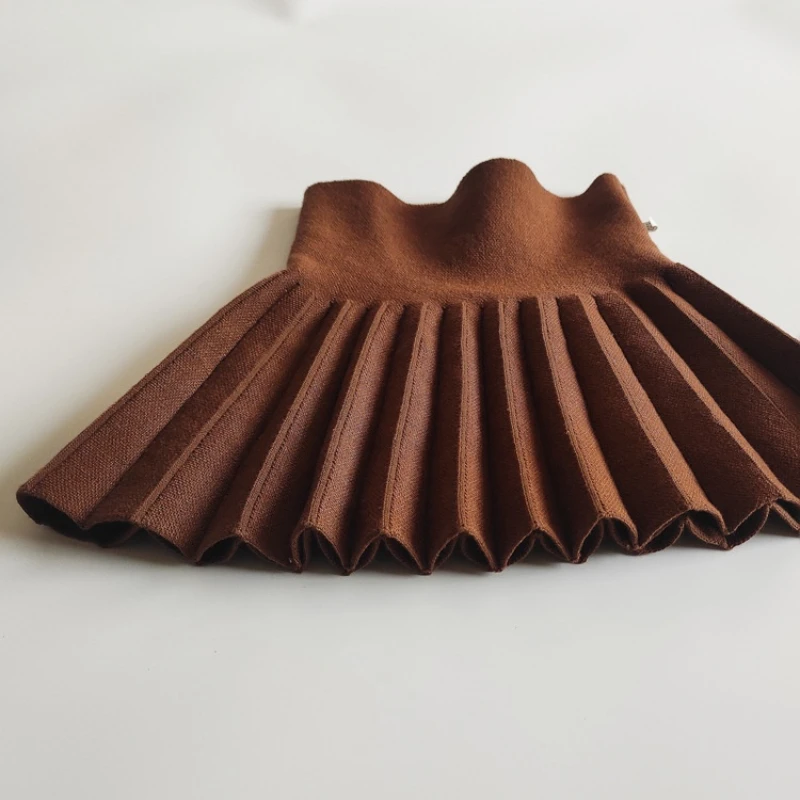 7Colors Pink Children Girls Skirts Autumn Winter Spring Fashion Solid Color Knited Yam Pleated Skirt for 1-12 Years Kid Girl