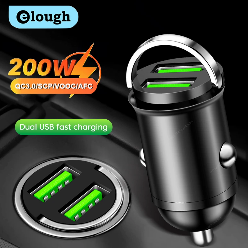 200W Dual USB Car Charger Lighter Fast Charging for iPhone QC3.0 Mini USB Car Phone Charger for Xiaomi Samsung Huawei Honor mini phone charger phone charger adapter phone charger car charger car phone charger phone charger station