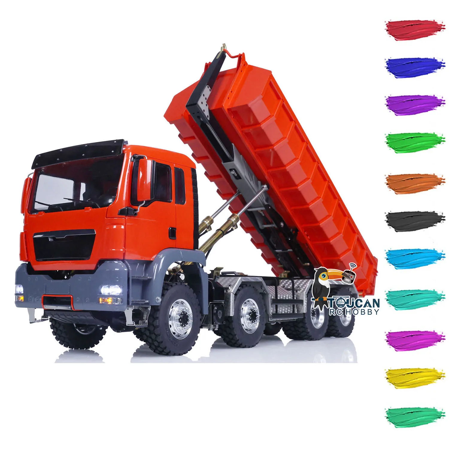 Toys Gifts LESU 1/14  TGS 8*8 Hydraulic Dumper RC Truck Roll On/Off Tipper Servo Painted Orange Car Model THZH0477-SMT2 3