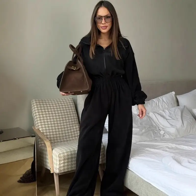 Zekye Woman Clothing New Fashion Long-sleeved Jumpsuit Women's Casual Semi-open Elastic Waist Jumpsuit Elegant Woman Jumpsuit - Image 2