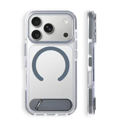 Luxury Folding Stand Holder with Transparent Magnetic Protective Hard Cover - iPhone 16 Pro Max (GRAY)